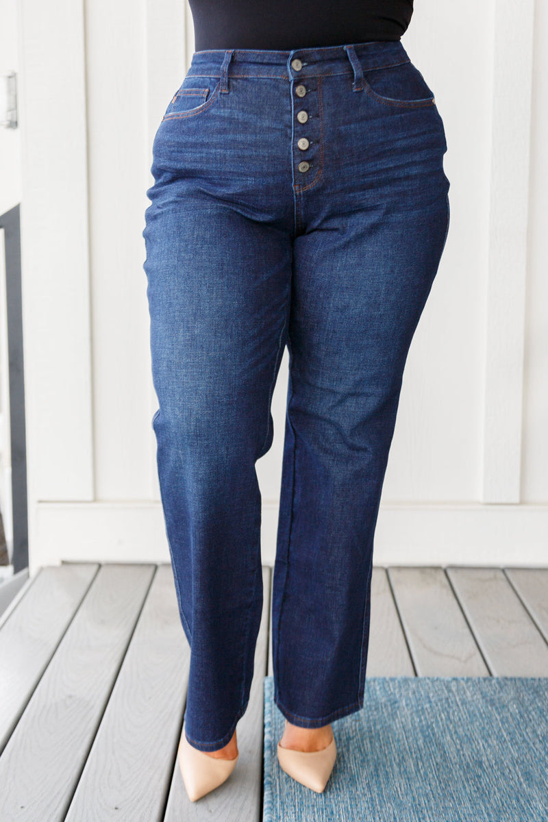 Judy Blue Arlo High Rise Button-Fly Straight Jeans