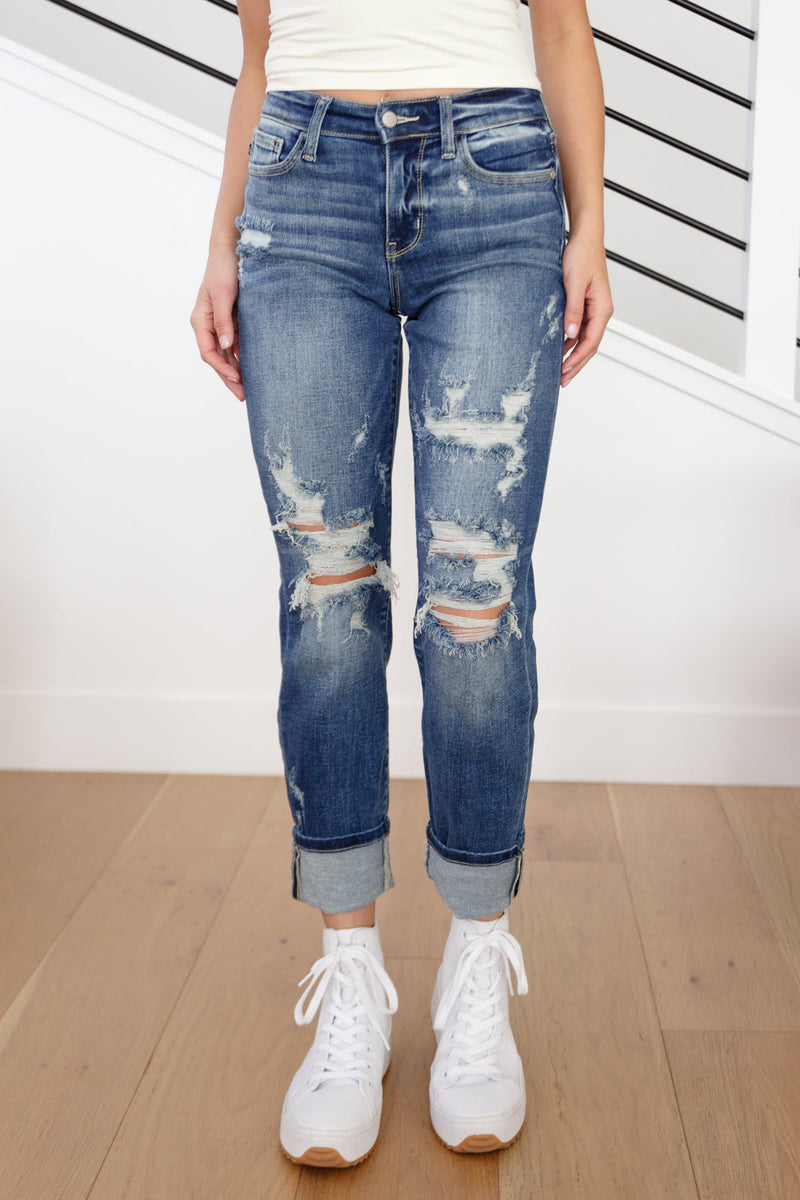 Judy Blue Danny Mid Rise Cuffed Destroy Boyfriend Jeans