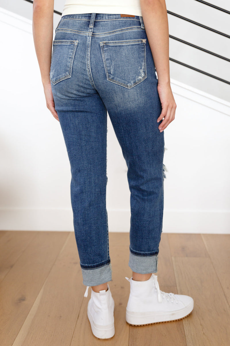 Judy Blue Danny Mid Rise Cuffed Destroy Boyfriend Jeans