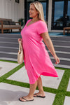 Dolman Sleeve Sheer Maxi Dress in Neon Pink Cover Up
