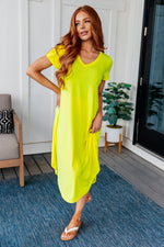 Dolman Sleeve Sheer Maxi Dress in Neon Yellow Cover Up