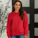 Sweet with a Side Eye Drop Shoulder Pullover in True Red