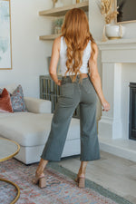 Judy Blue Harvey High Rise Control Top Wide Leg Crop Jeans in Olive