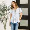 Dainty Lil' Thing Balloon Sleeve Blouse in Ivory/Blue
