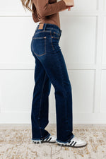 Judy Blue Jacqueline Mid Rise Frayed Hem Straight Leg Jean