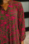 Lizzy Long Sleeve Dress in Pink and Olive Abstract Floral