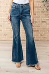 Just Blue Miley High Waist Control Top Frayed Hem Flare Jeans