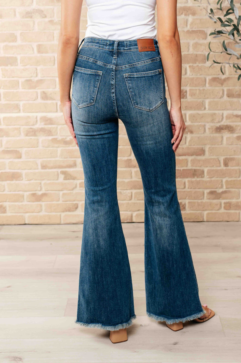 Just Blue Miley High Waist Control Top Frayed Hem Flare Jeans