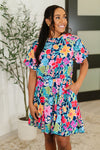 Miss Behave Bubble Sleeve Dress in Navy