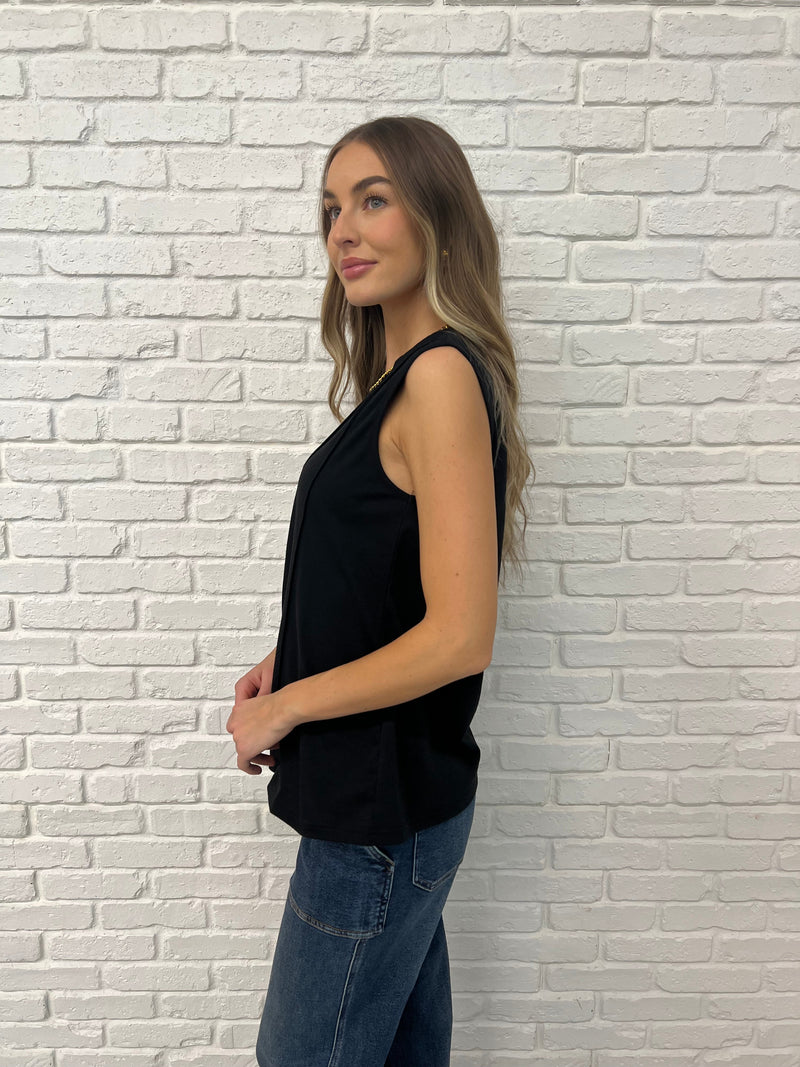 New Normal Pleat Detail Sleeveless Top in Black