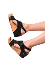 Ashley Wedge Sandals in Black Rhinestone by Corkys