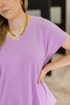 Top Shelf Basic V-Neck Ribbed Tee in Lavender