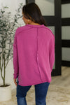 Wander & Rest Cable Ribbed Knit Drop Shoulder Top in Plum