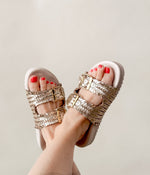 Intertwine Dual Woven Strap Slide in Champagne