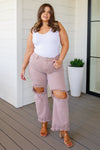 Babs High Rise Distressed Straight Jeans in Mauve by Risen