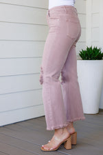 Babs High Rise Distressed Straight Jeans in Mauve by Risen