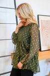 Coya Metallic Dot Tiered Blouse in Olive
