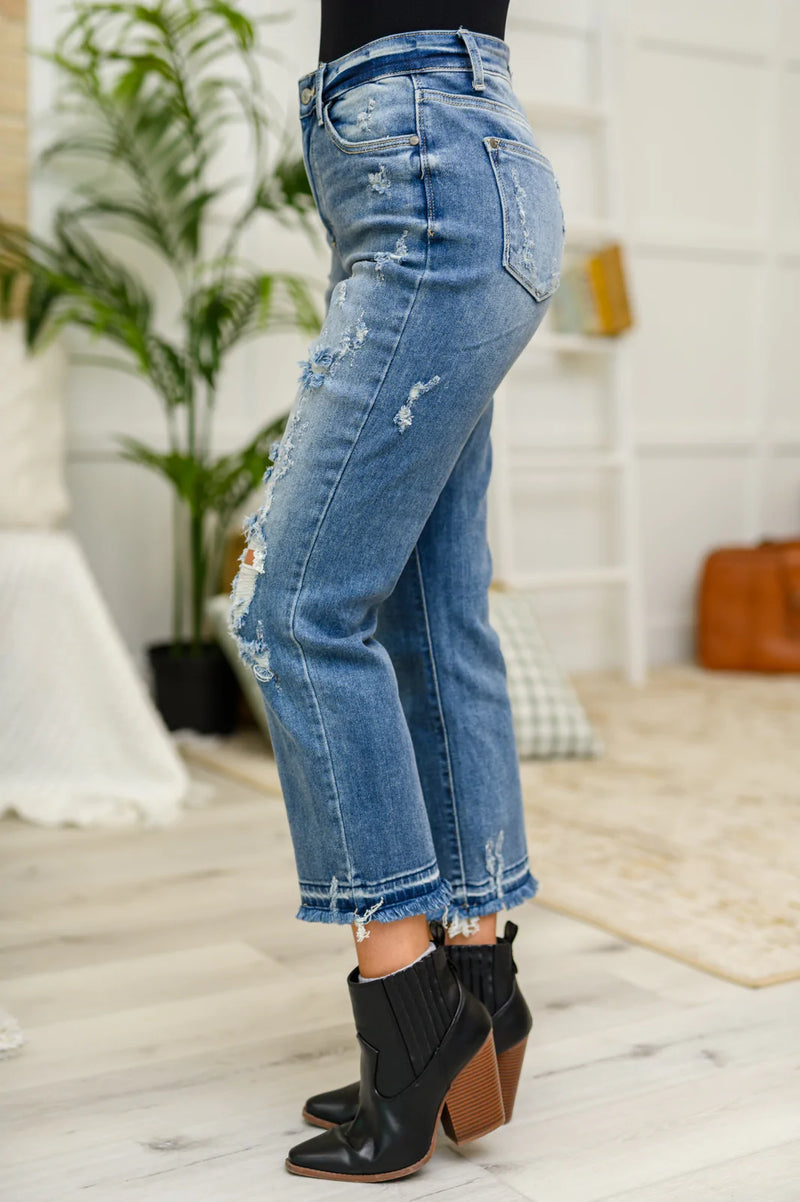 Harley Distressed Ankle Hem Jeans by Judy Blue