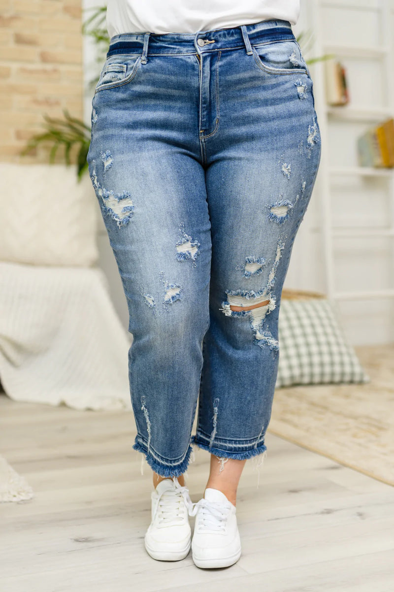 Harley Distressed Ankle Hem Jeans by Judy Blue
