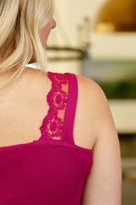 I Can Love You Better Lace Trim Tank in Berry