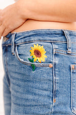 Hi-Rise Relaxed Sunflower Embroidery Jeans