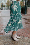 Zoe Floral Middi Skirt in Hunter Green