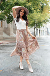 Zoe Floral Middi Skirt in Mocha