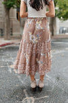Zoe Floral Middi Skirt in Mocha