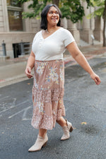 Zoe Floral Middi Skirt in Mocha